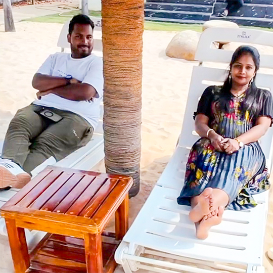Guests enjoying a peaceful and comfortable experience at the beach style relaxation area of Go Ranch Resort near Hyderabad. A perfect destination for family staycations, weekend getaways, and luxury resort experiences in Telangana.