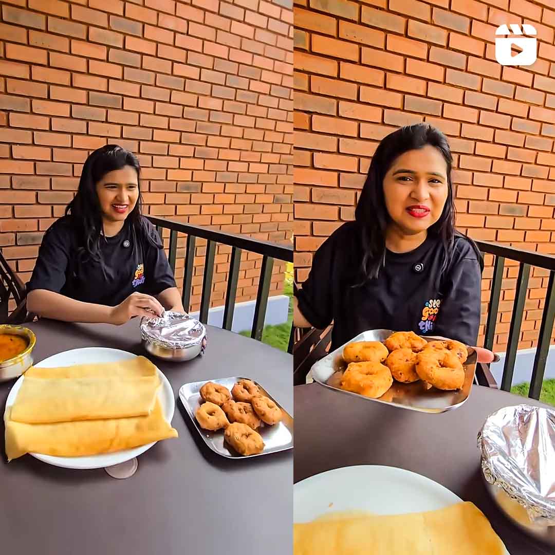 Guest enjoying traditional South Indian breakfast at Go Ranch Resort near Hyderabad