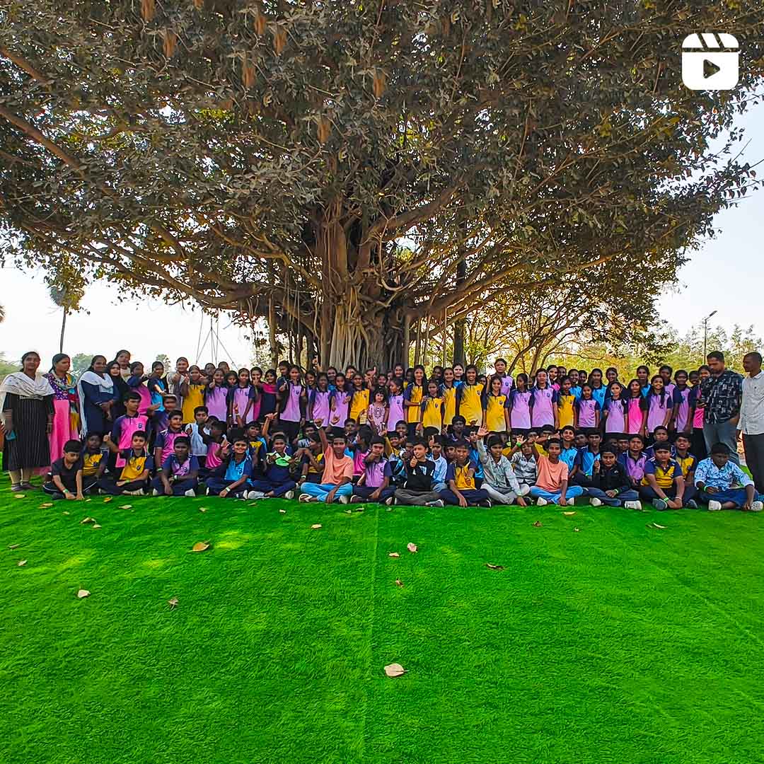 Students of Krishnaveni Talent School enjoying school outing at Go Ranch Resort sandalwood farm stay near Hyderabad